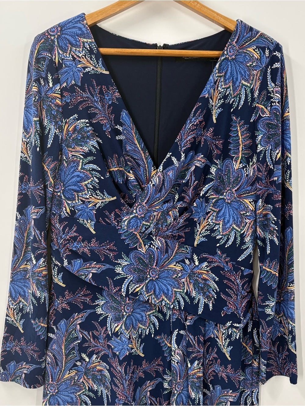 Lauren Ralph Lauren New Navy Floral Long-Sleeve Faux Wrap Dress | 10 - Picture 4 of 11